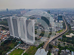 Aerial view of Architecture details Modern Building Glass facade Business background. Jakarta, Indonesia, July 28, 2021