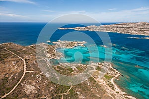Aerial view of Arcipelago La Maddalena, Sardinia with its amazing waters
