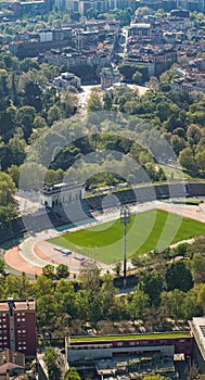 Aerial view of arco della Pace and Arena Civica, Gianni Brera. Milan, Italy