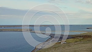 Aerial view Arctic Ocean in desert Novaya Zemlya.