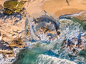 Aerial view of Aregno beach in Corsica