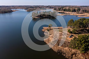 Aerial view of Arimaiciu lake and fishing spots