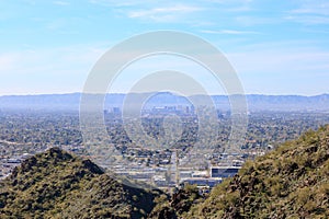Aerial view of Arizona Capital City of Phoenix from North Mountain