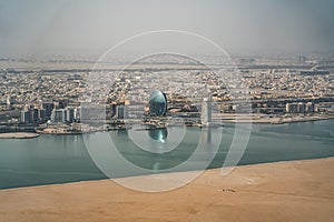 Aerial view around Al Raha creek with Al Sail Tower building and Aldar headquarter building