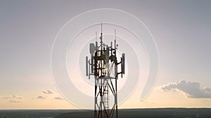 Aerial view around of the cellular telecom tower