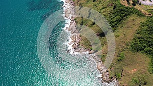 Aerial view around mini isle in front Ya Nui beach.