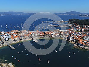 Aerial view of Arousa Island in Pontevedra Galicia Spain