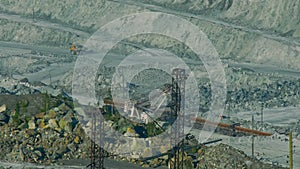 Aerial view asbestos open cast quarry and high voltage line