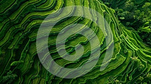 aerial view of an asian ricefield terraces, top view photo