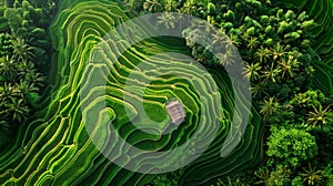 aerial view of an asian ricefield terraces, top view