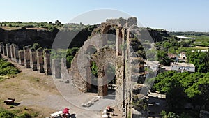 Aerial view of the Aspendos ancient aqueduct. Turkey