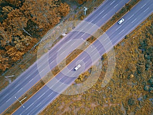 Aerial view on asphalt road