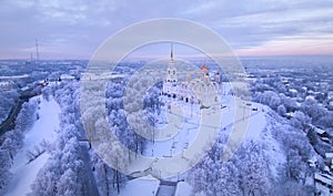Aerial view of Assumption Cathedral on sunset. Vladimir. Russia.