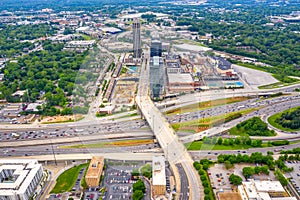 aerial view of atlanta midtown highway 85 traffic and intersection