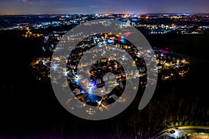 Aerial view Atlanta suburbs Christmas lights