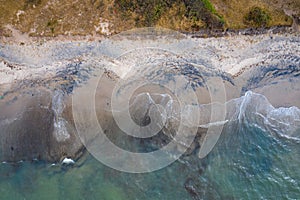 Aerial view of Atlantic coast near Palmarin. Saloum Delta National Park, Joal Fadiout, Senegal. Africa. Photo made by drone from photo