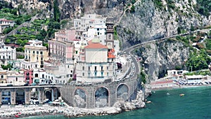 Aerial view of Atrani famous coastal village located on Amalfi Coast, Italy