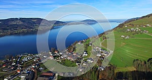 Aerial view of Attersee is the largest lake of the Salzkammergut