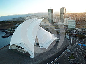 Aerial view of Auditorio de Tenerife at the city of Santa Cruz d