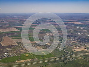 Aerial view of Aurora, view from window seat in an airplane