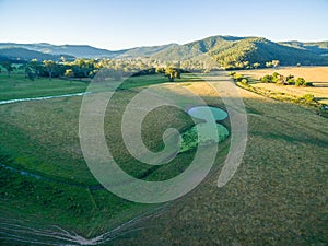 Aerial view of Australian pastures at sunset