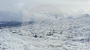 Aerial view of the Austrian Alps in winter.