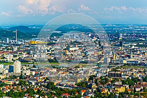 Aerial view of the Austrian city Linz....IMAGE