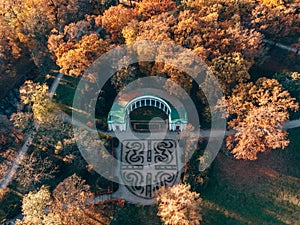 Aerial view on autumn building in Alexandria park, BILA TSERKVA, UKRAINE