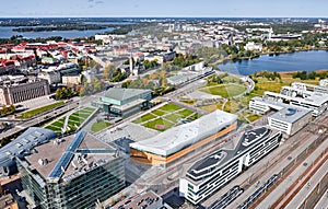 Aerial view of the autumn Helsinki cityscape