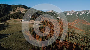 Aerial view of an autumn mountain landscape at Cheia, Brasov - Romania