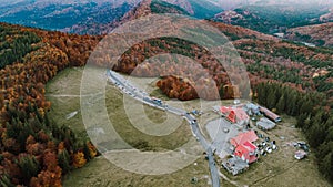 Aerial view of an autumn mountain landscape at Cheia, Brasov - Romania