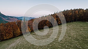 Aerial view of an autumn mountain landscape at Cheia, Brasov - Romania