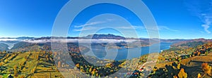 Aerial view of autumn mountain panorama