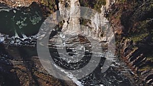 Aerial view autumn mountain river