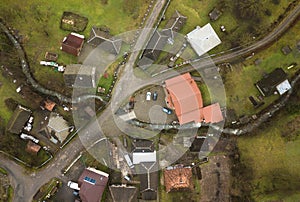 Aerial view in the autumn of a small village in Maramures, Romania