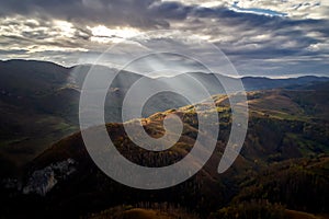 Aerial autumn sunset scenery in Apuseni mountains, Romania photo