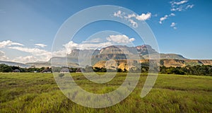 Aerial view of the Auyantepui. La Gran Sabana plain at kamarata valley