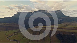 Aerial view of the Auyantepui. La Gran Sabana plain at kamarata valley