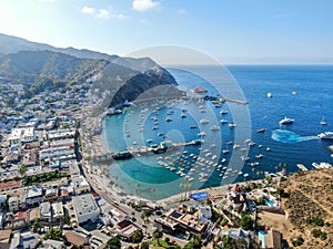 Aerial view of Avalon downtown and bay in Santa Catalina Island, USA