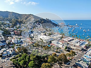 Aerial view of Avalon downtown and bay in Santa Catalina Island, USA