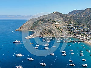 Aerial view of Avalon harbor in Santa Catalina Island, USA