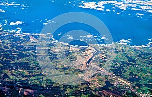 Aerial view of Aviles town at the Atlantic Ocean in Spain