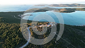 aerial view of Ayvalik from Devil's Table hill, Seytan Sofrasi in Turkish, Ayvalik, Balikesir, Turkey