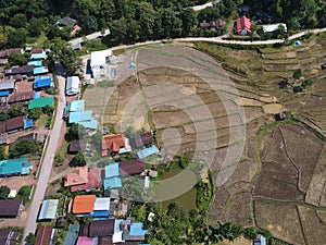 Aerial view of the Baan Ban Wen rice fields in Nan province, Thailand