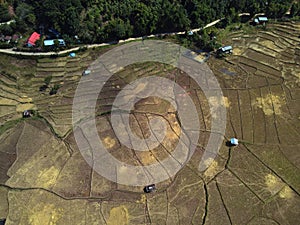 Aerial view of the Baan Ban Wen rice fields in Nan province, Thailand