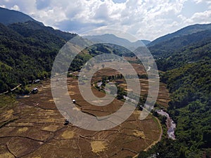 Aerial view of the Baan Ban Wen rice fields in Nan province, Thailand