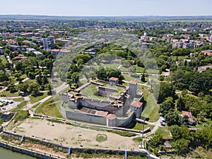 Aerial view of Baba Vida Fortress at the coast of Danube river, Bulgaria