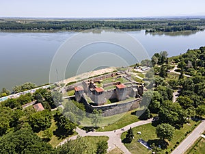 Aerial view of Baba Vida Fortress at the coast of Danube river, Bulgaria photo