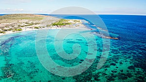 Aerial view of Baby Beach in Aruba island, Antilles, Caribbean Sea