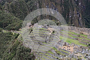 An aerial view of the back section of Machu Picchu